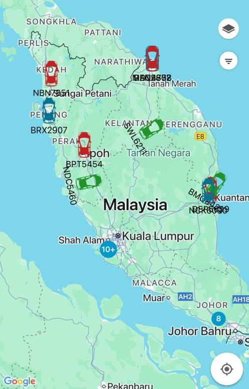 Live GPS map of Gill Logistics fleet across Malaysia