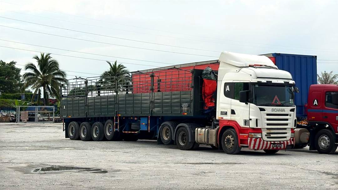 GLSB Scania with high-railing cargo trailer